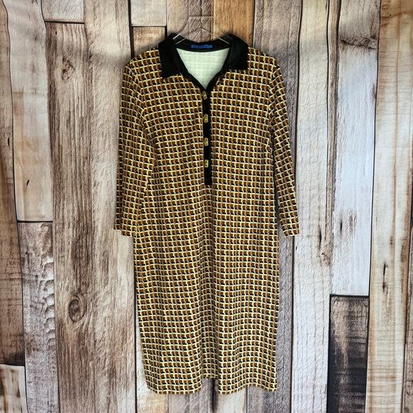 J.McLaughlin Falcon Bainbridge Woven Midi Dress XL Geometric Print Vegan Leather - Picture 1 of 9